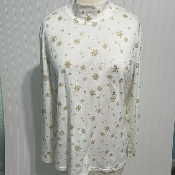 Karen Scott Snowflake Mock‎ Neck Top White XL - Picture 2 of 12